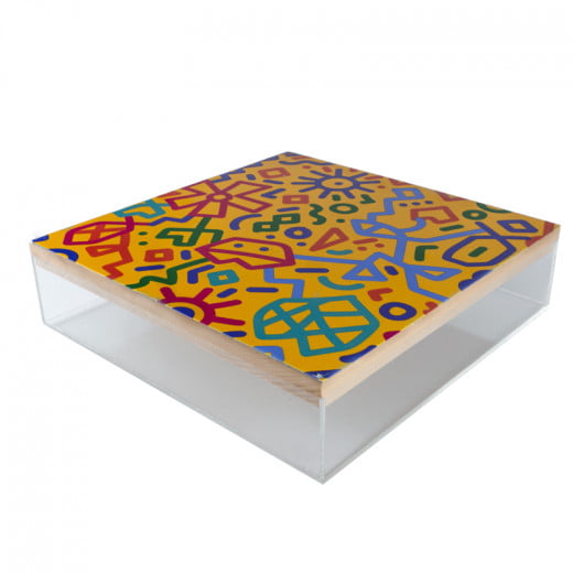 صندوق بليسي بغطاء علوي خشبي مصمم برسومات أطفال أو كلمات إيجابية من منتجات مؤسسة الحسين للسرطان ، 30 سم