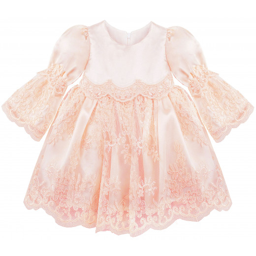 طقم فستان الأميرة الصغيرة لعمر 0-3 أشهر ، لون خوخي ، 4 قطع