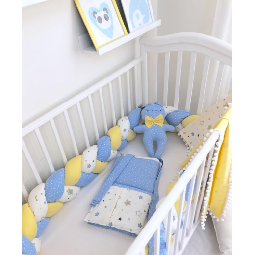 طقم سرير أطفال حديثي الولادة من أنيت ، أبيض وأزرق وأصفر