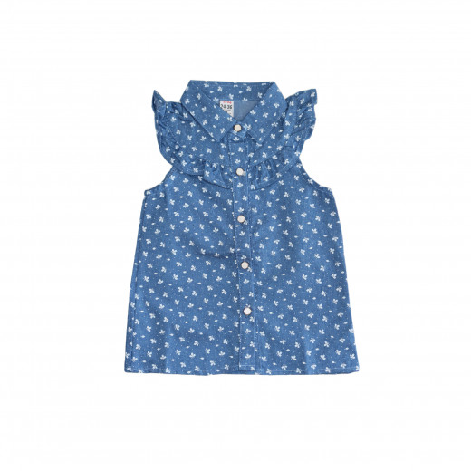 Girls' Blue Shirt with White Drawing, 12-18 Months