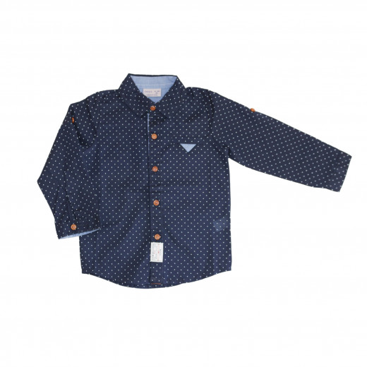 Navy Long- Sleeves Shirt With White Dots for Boys, 3 Years Age