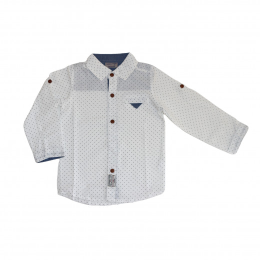 White Long- Sleeves Shirt With Black Dots for Boys 12-18 Months