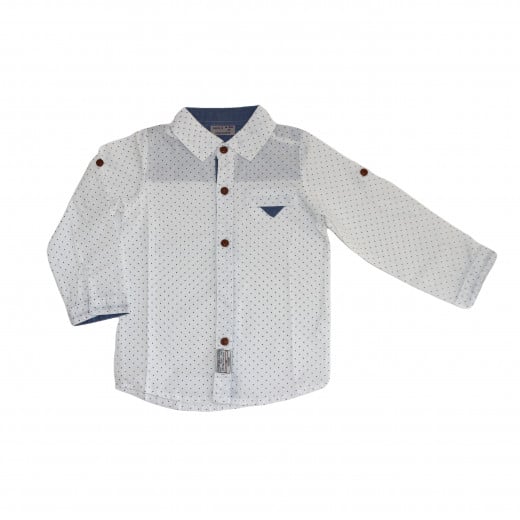 White Long- Sleeves Shirt With Black Dots for Boys 18-24 Months