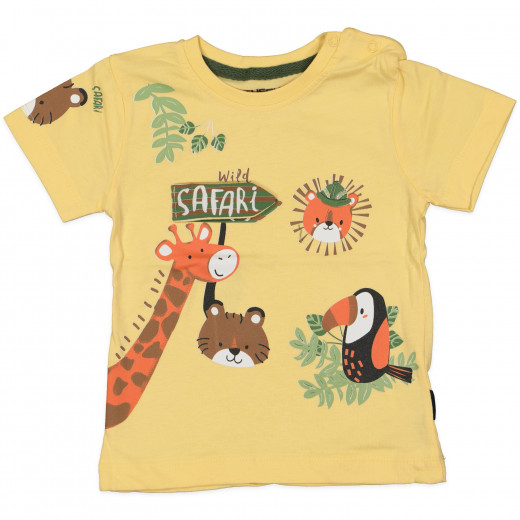 Yellow Short Sleeves T-shirt with Safari Design, 24 Months