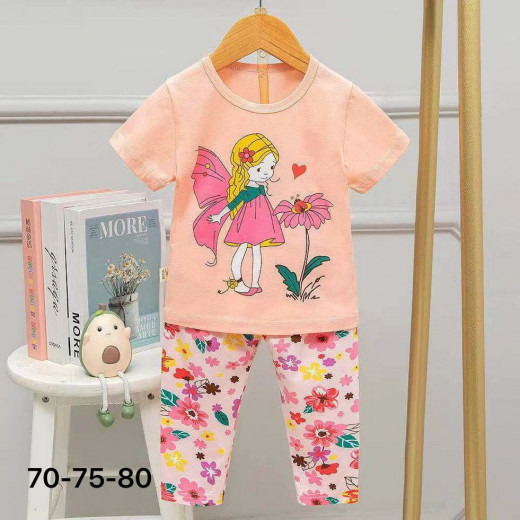 Pajama Set Half Sleeve T-shirt And Long Pants Garden Girl Design 6-7 Years