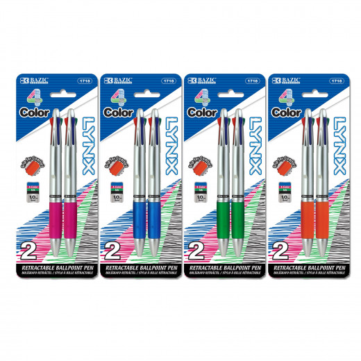 Bazic Lynx Silver 4-color Pen With Grib ,(2/Pack)