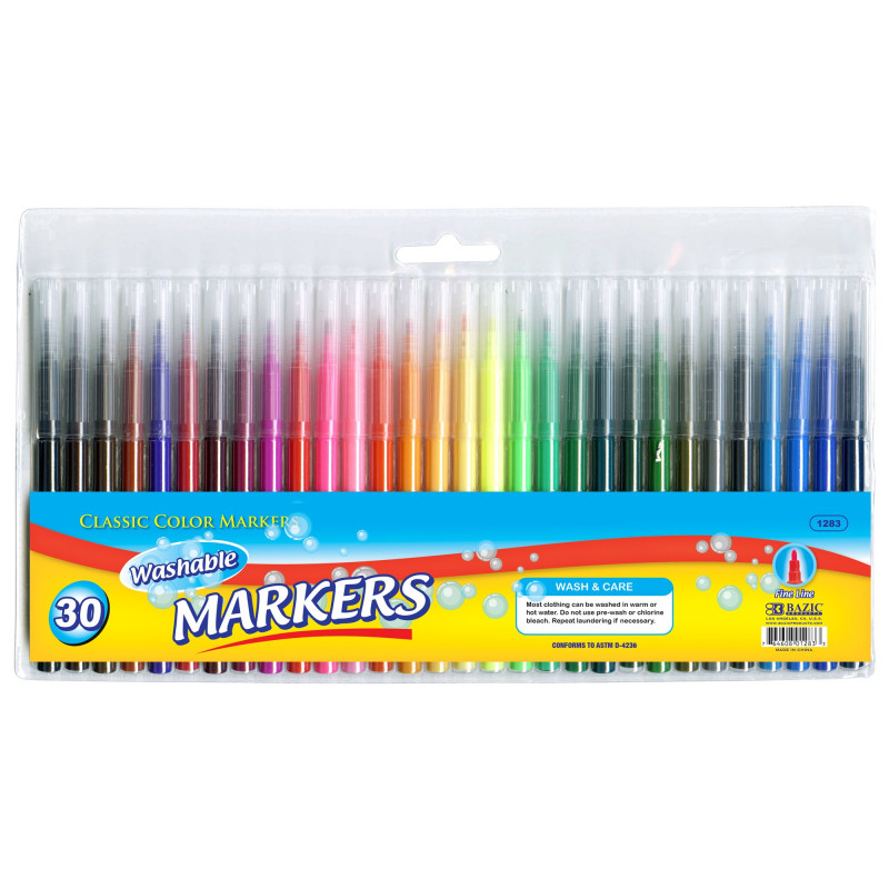 BAZIC Washable Markers Fine Line 12 Color, Thin Tip Coloring