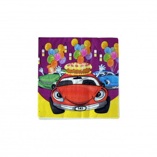 مناديل ورقية للاطفال ، بتصميم سيارات سباق بالوان متعددة ، 20 قطعة