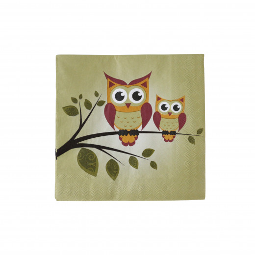 Disposable Paper Napkins for kids, Brown Owl Design, 20 pieces