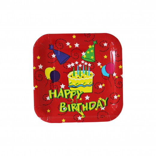 Disposable Square Plates for Kids, Red, 10 Pieces