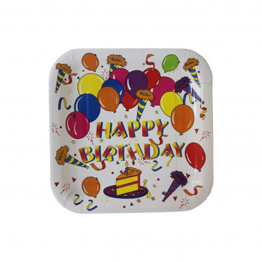 Disposable Square Plates for Kids, Colorful Balloons Design, 10 Pieces