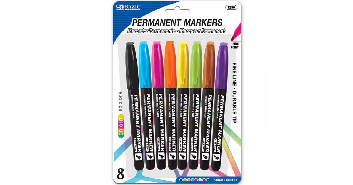 BAZIC Black Fine Tip Permanent Markers w/ Pocket Clip (8/Pack) Bazic  Products