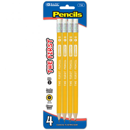 قلم رصاص أصفر الأول جامبو الممتاز (4 / عبوة) من بازيك