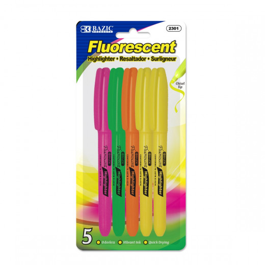 Bazic Pen Style Fluorescent Highlighter Pocket Clip (5/Pack)
