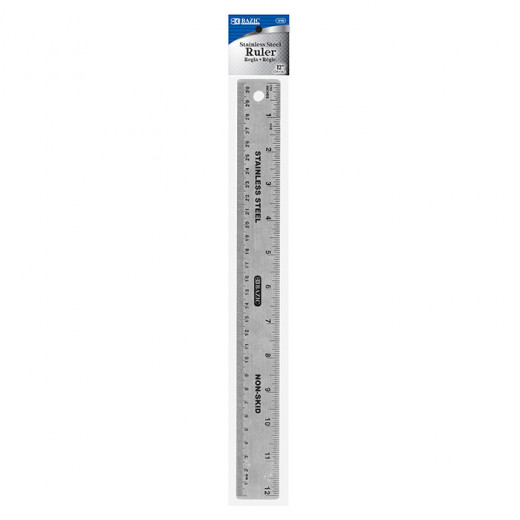 Bazic Stainless Steel Ruler With Non Skid Back ,30cm
