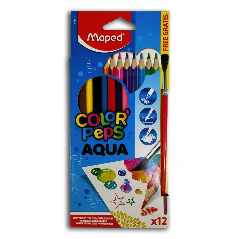 maped color'peps aqua water colour pencils and paint brush 12 crayons 