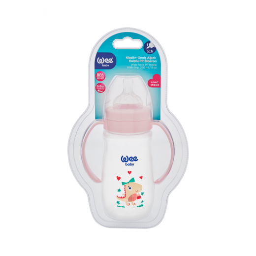 Wee Baby Classic Plus Wide Neck PP Bottle with Grip 250 ml, Pink