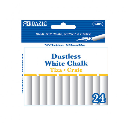 Bazic Dustless Chalk, White, 24 Per Box