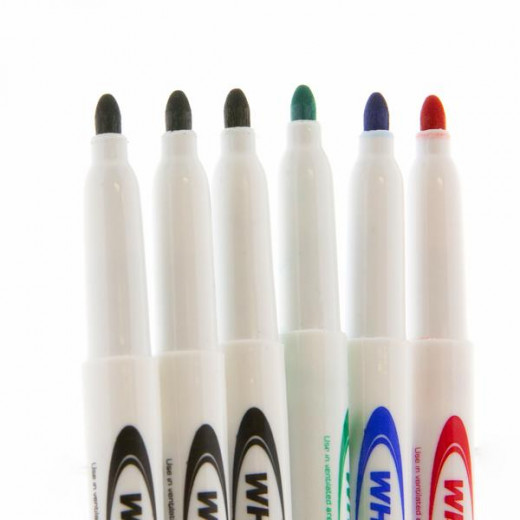 Bazic Fine Tip Dry Erase Marker, Assorted Color, 6 Pack