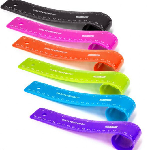 Bazic Shatterproof Flexible Ruler, Assorted Colors,30 Cm