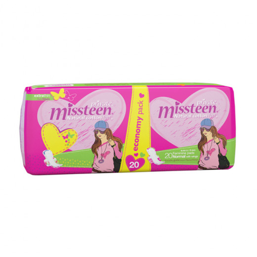 Private Natural Cotton With Wings Extra Thin Miss Teen, 20 Pads