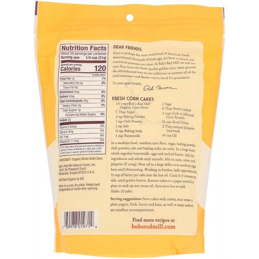 Bobs Red Mill Organic Corn Flour, 624gram
