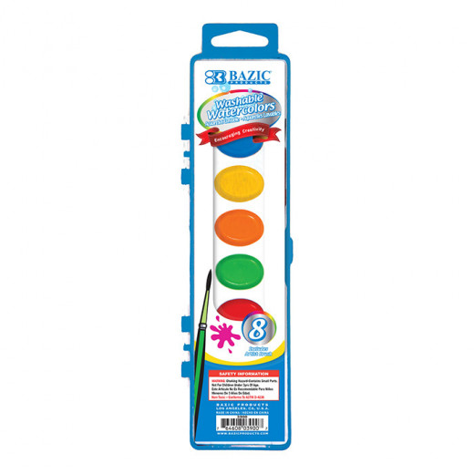 Bazic Washable Watercolor with Brush 8 Count