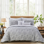 Nova Home Elastic Embroidered Comforter Set, 8 Pieces, Cotton, Grey Color