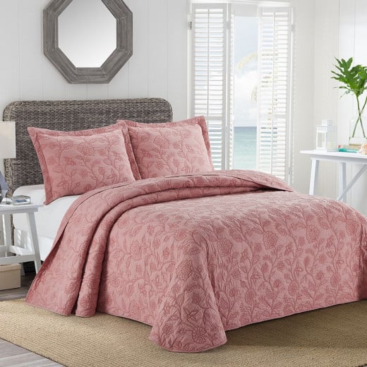 Nova Home Charlotte Embroidered Bed Spread Set, Cotton, Twin Size, Rose Color
