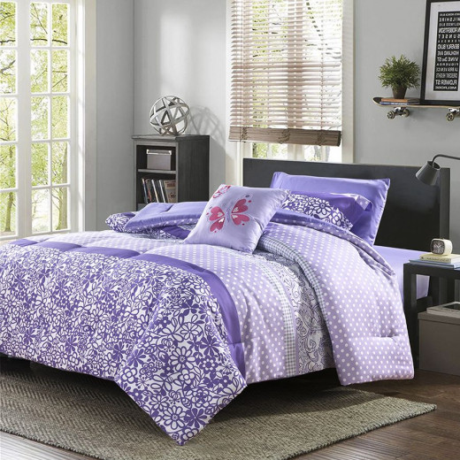 Nova Home Riley Printed Comforter Set, 5 Pieces, Twin Size, Purple Color