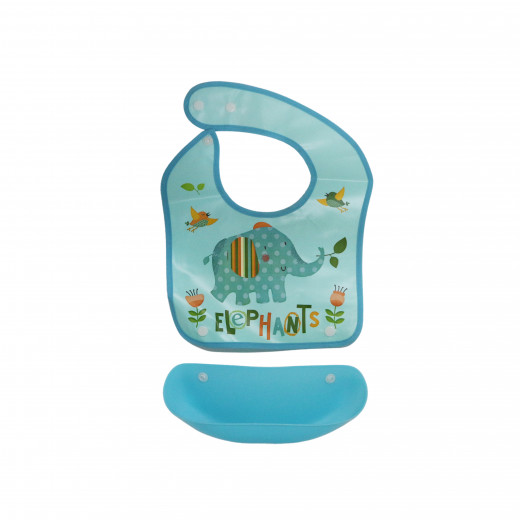 مريلة أطفال بلاستيكية مع وعاء طعام قابل للإزالة ، تصميم الفيل