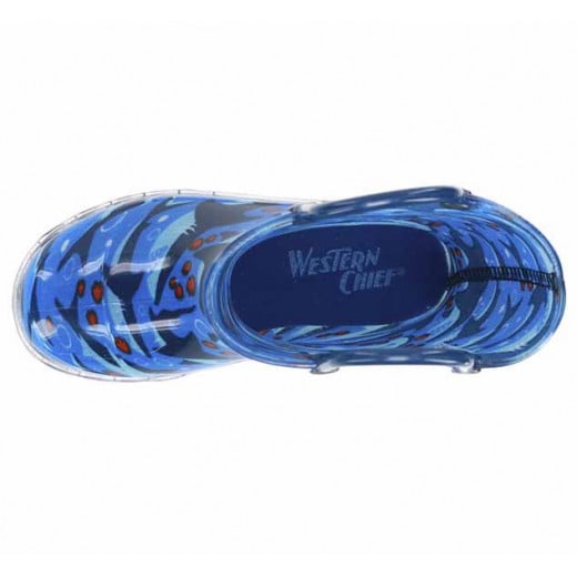 Western Chief Kids Shark Chase Lighted Rain Boot, Blue Color, Size 22