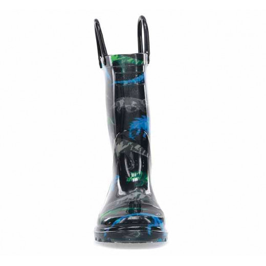 Western Chief Kids Dinosaur Friends Lighted Rain Boot, Black Color, Size 22