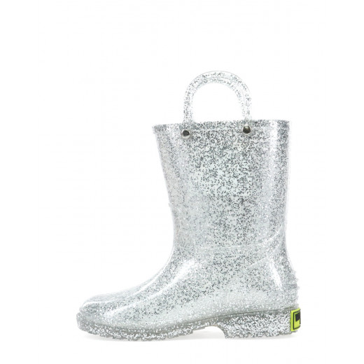 Western Chief Kids Glitter Rain Boots, Silver Color, Size 23