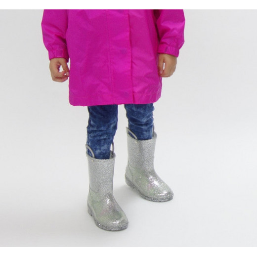 Western Chief Kids Glitter Rain Boots, Silver Color, Size 23