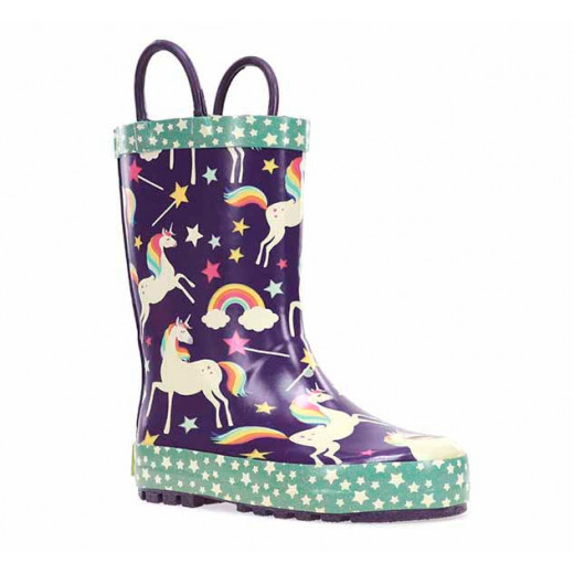 حذاء مطر للأطفال, بتصميم يونيكورن دريمز، باللون الأرجواني، مقاس 28 من ويسترن شيف