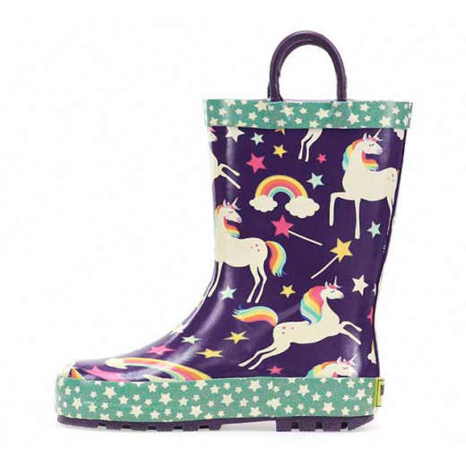 حذاء مطر للأطفال, بتصميم يونيكورن دريمز، باللون الأرجواني، مقاس 33 من ويسترن شيف