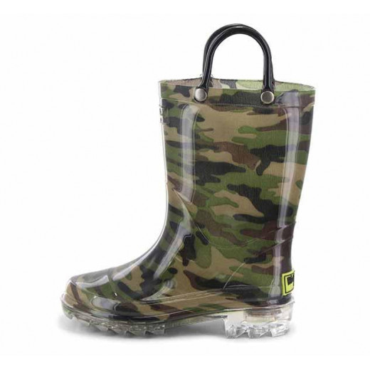 Western Chief Kids Camo Lighted Rain Boots, Green Color, Size 25