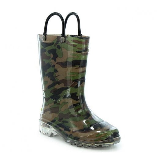 Western Chief Kids Camo Lighted Rain Boots, Green Color, Size 31