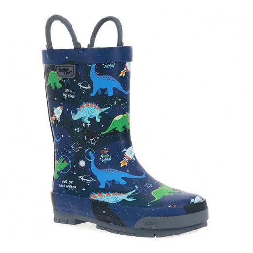 Western Chief Kids Space Dinosaurs Rain Boot, Navy Color