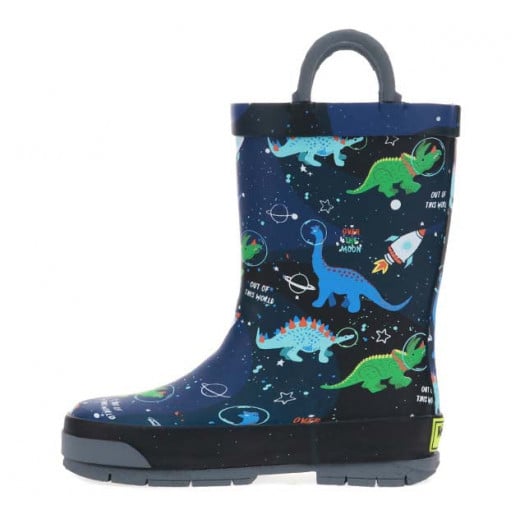 Western Chief Kids Space Dinosaurs Rain Boot, Navy Color