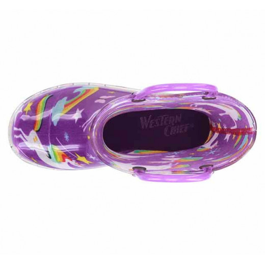 Western Chief Kids Rainbow Unicorn Design Rain Boot, Purple Color, Size 20