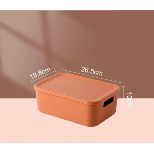صندوق تخزين مع غطاء, باللون البرتقالي, 26.5*18.8*10 سم