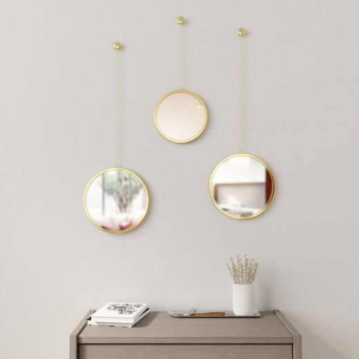 Umbra round shape mirror, set of 3 pieces, gold color
