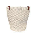 Weva ridger cotton laundry basket with leather handle, beige