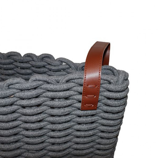 Weva ridger cotton laundry basket with leather handle, dark grey