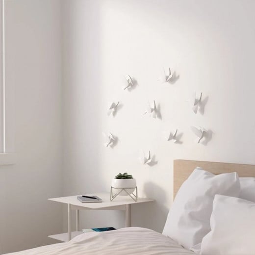 ديكور حائط بتصميم الطيور الطنانة , 9 قطع, لون أبيض من أومبرا