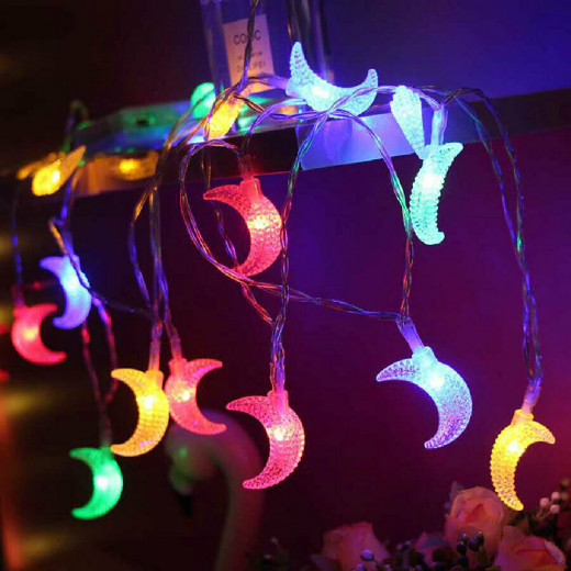 حبل زينة مضاءة بشكل هلال, بألوان قوس القزح, 3 متر