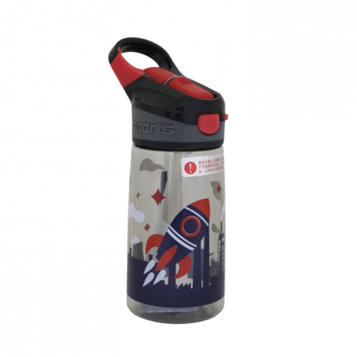 Sports Water Bottle With Straw Lid and Handle, Space Design, 400 Ml