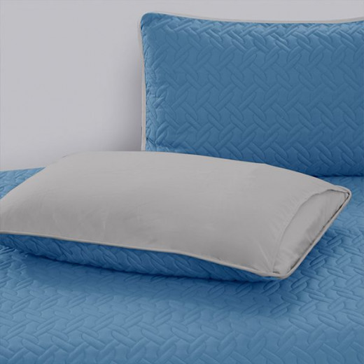 Nova home cross double face bedspread set, blue and silver color, twin size, 3 pieces